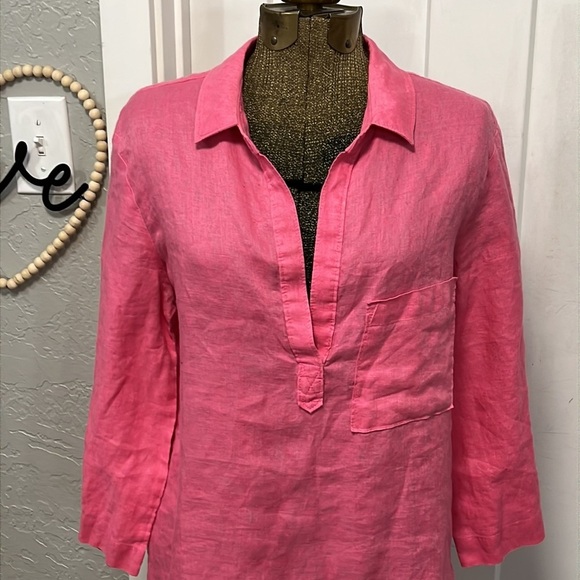 BELLA DAHL LINEN TUNIC LARGE PINK - Picture 2 of 16